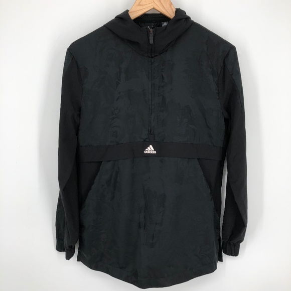 Adidas Womens Pullover Half Zip Track Jacket Size Small Black Shell Hoodie - Picture 2 of 16